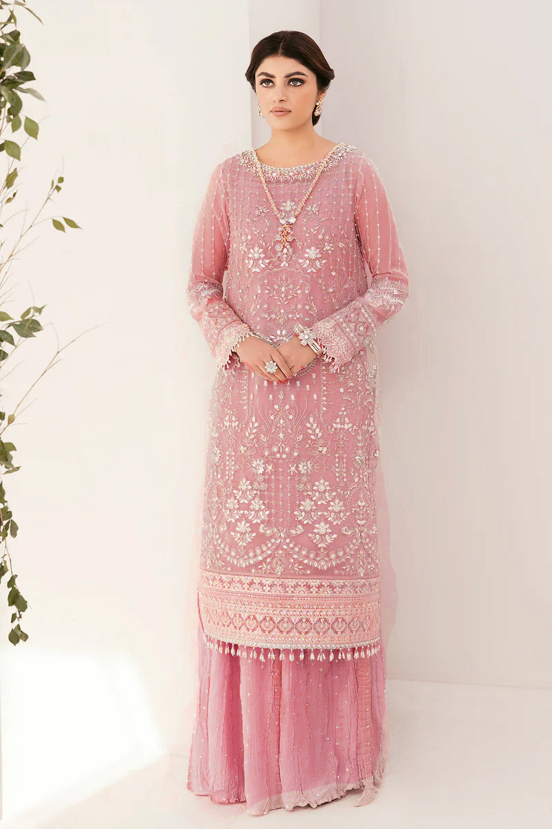 Pure Net Flamingo Pink Embroidered Dress - WW288