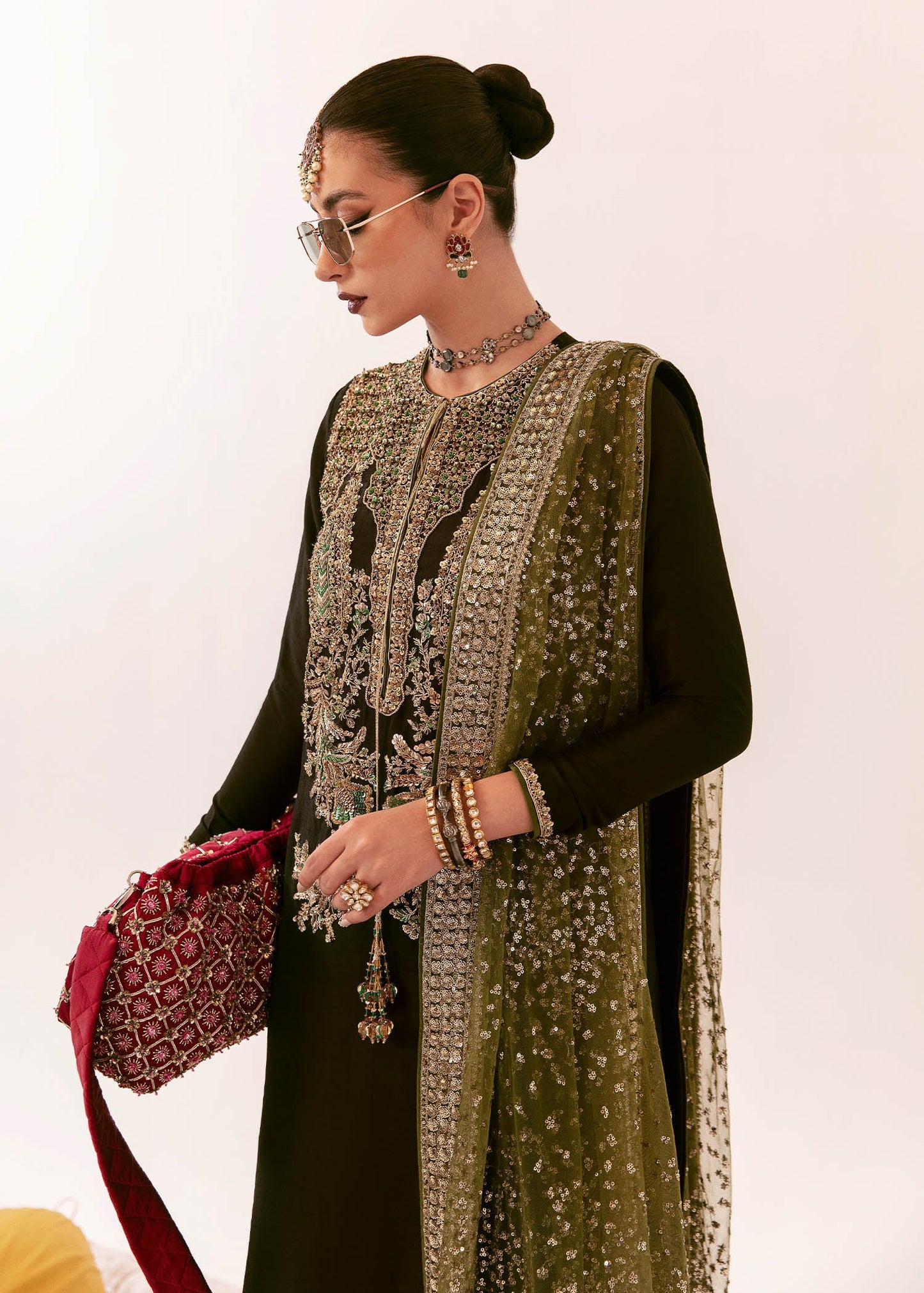 Pure Velvet Black Embroidered Dress - VC004