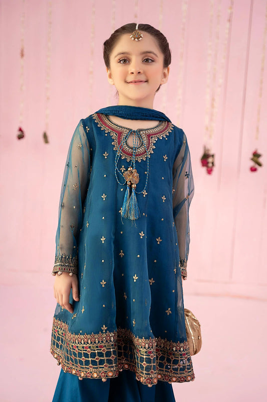 Pure Chiffon Embroidered Teal Kids Outfit - RS005