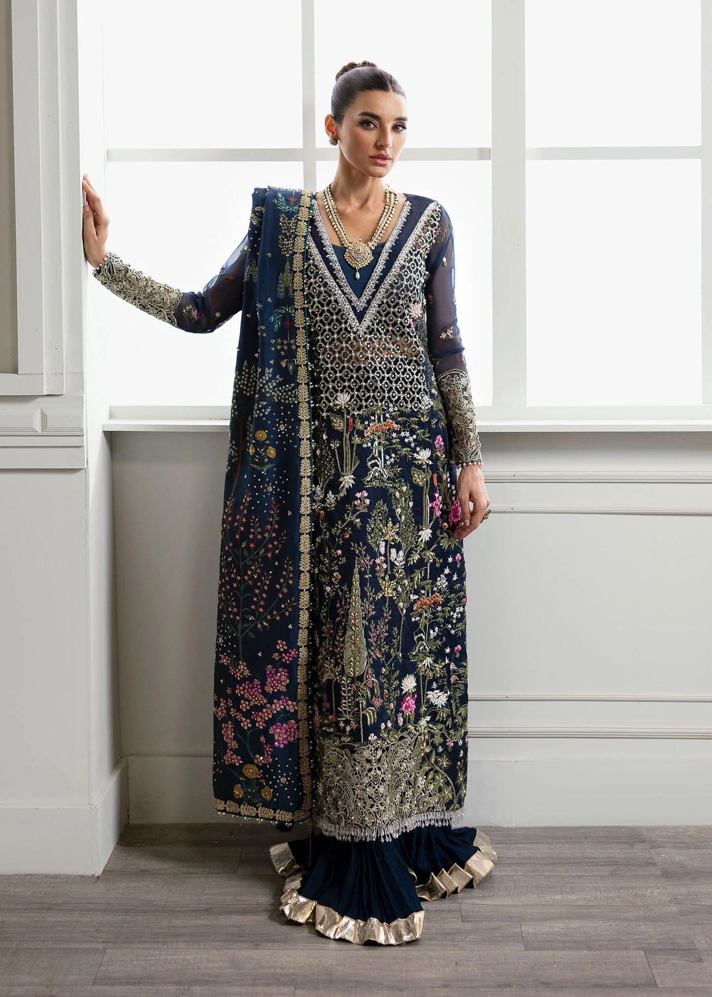Pure Chiffon Midnight Blue Embroidered Dress : WW278