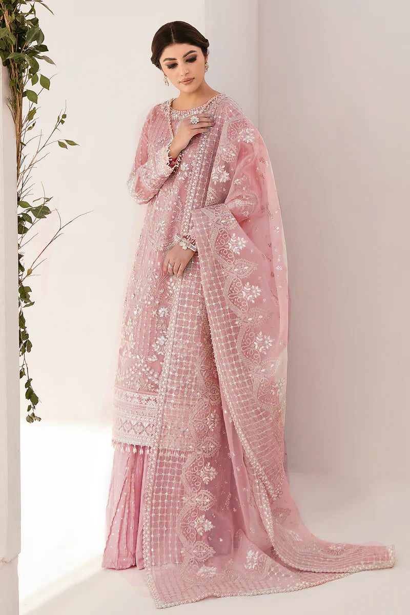 Pure Net Flamingo Pink Embroidered Dress - WW288