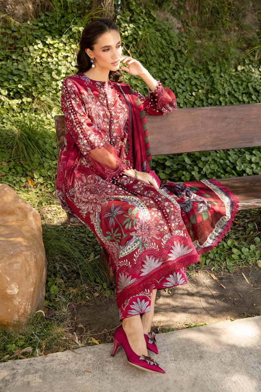 Pure Lawn Red Embroidered Dress - LL374