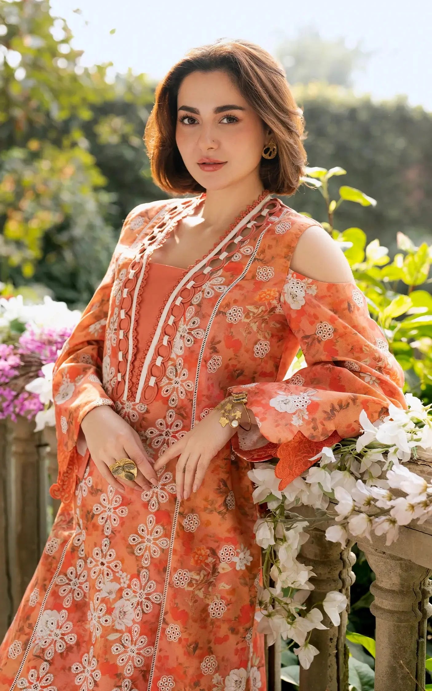Pure Swiss Lawn Orange Chickenkari Dress - LL247