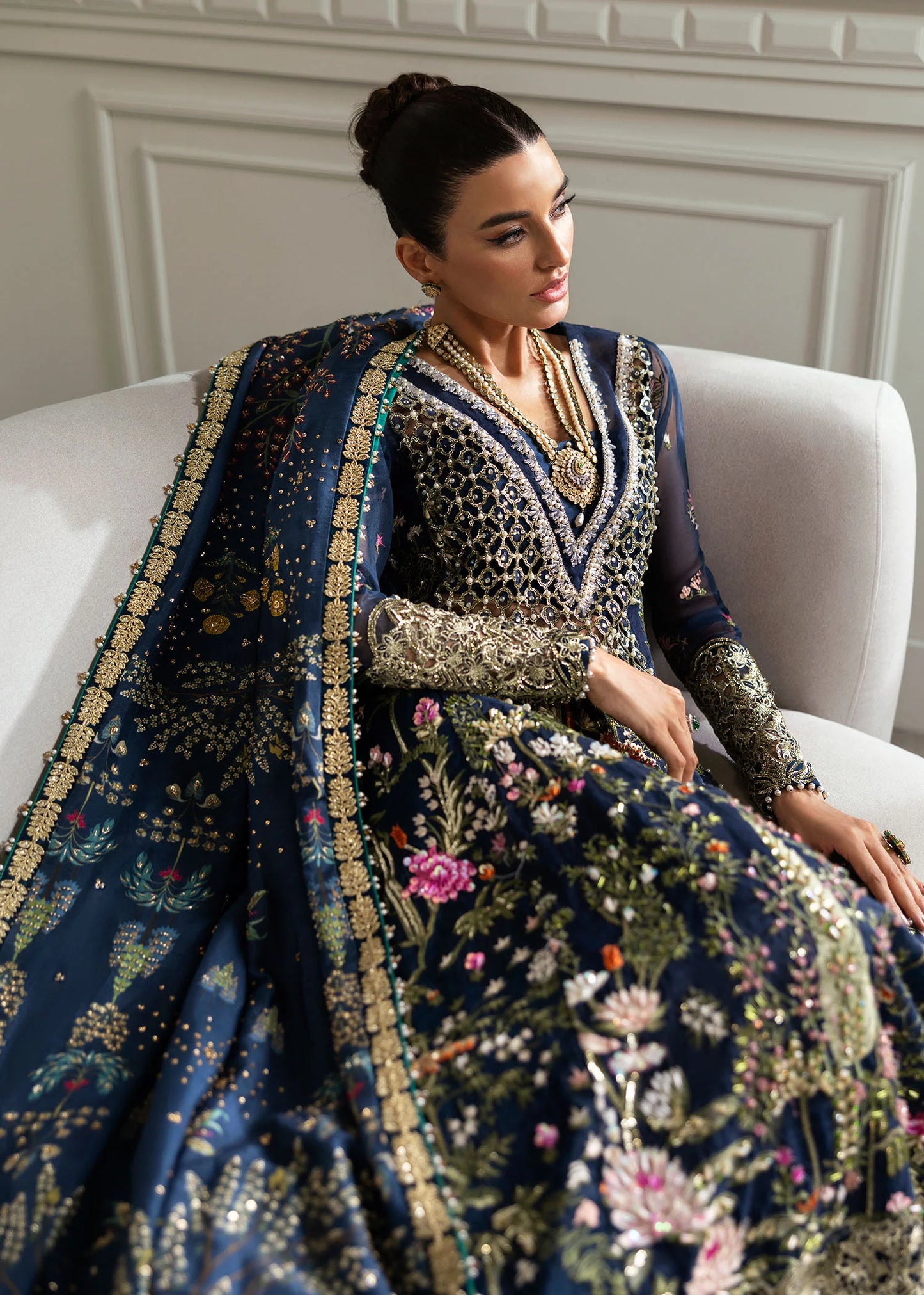 Pure Chiffon Midnight Blue Embroidered Dress : WW278