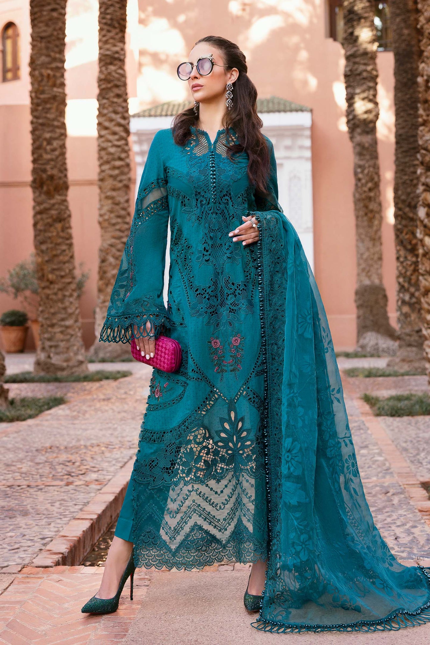 Pure Lawn Teal Green Chickenkari Dress : LL297