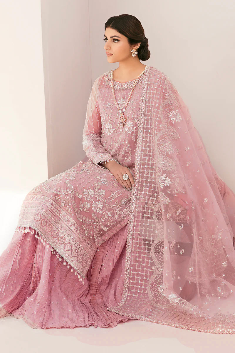 Pure Net Flamingo Pink Embroidered Dress - WW288