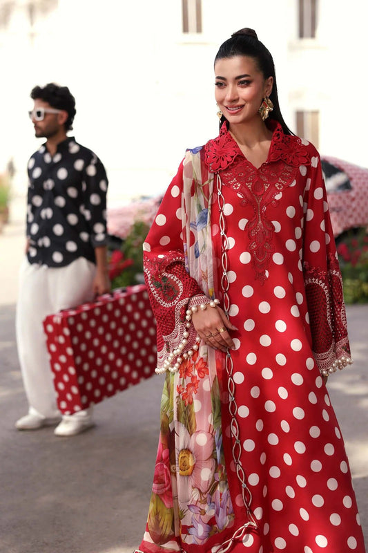 Pure Luxury Red Silk Embroidered Eid Outfit - LL454