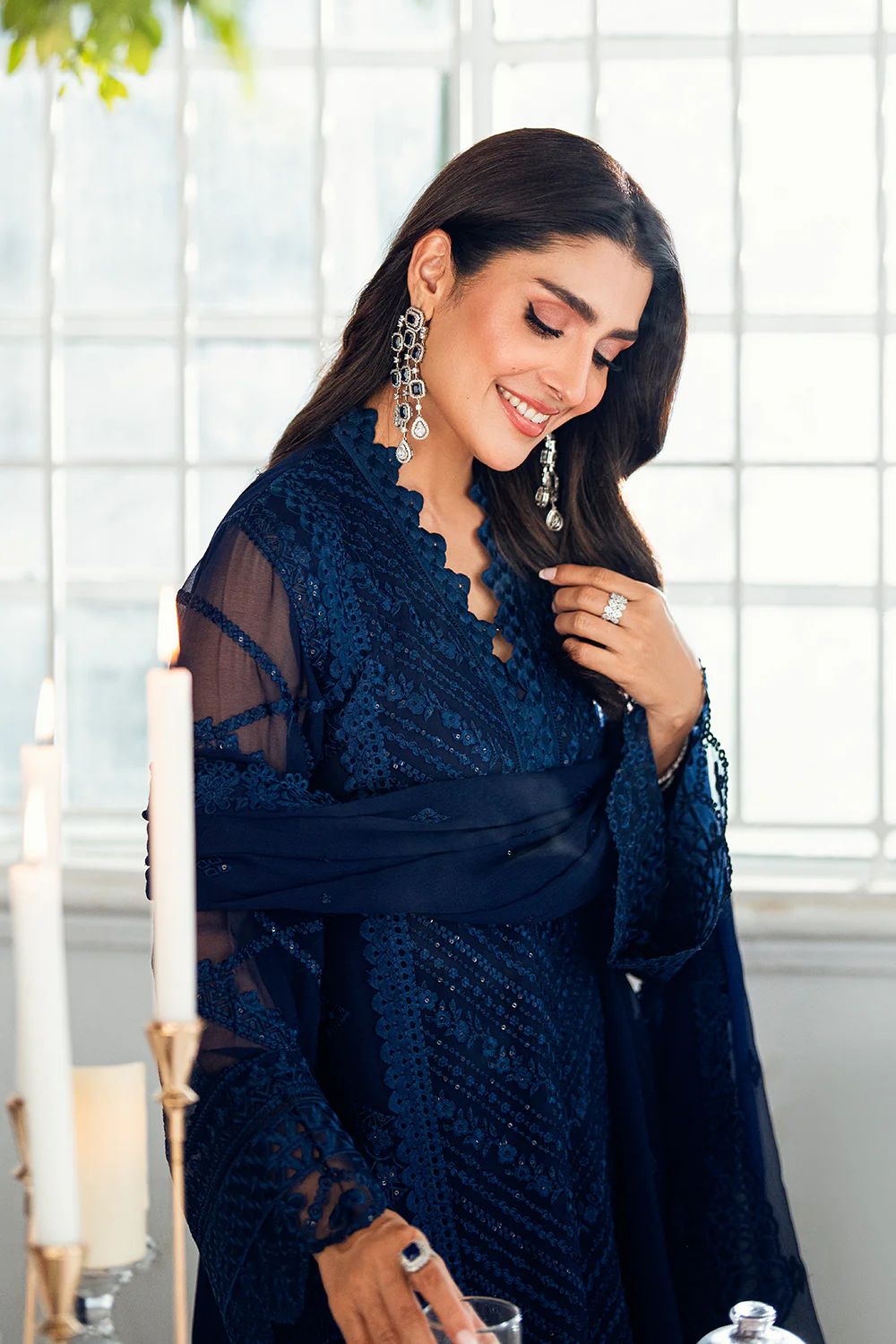 Pure Chiffon Blue Embroidered Dress - PW217