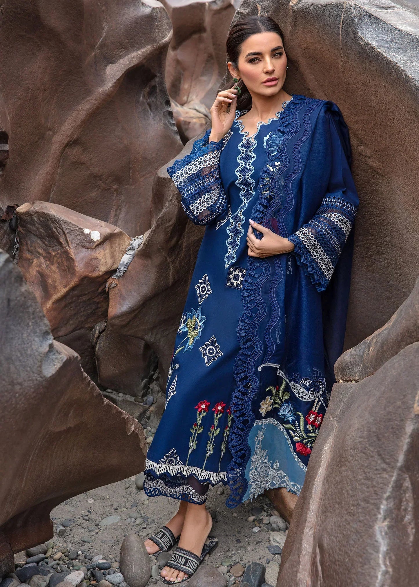 Pure Lawn Midnight Blue Embroidered Dress - LL187