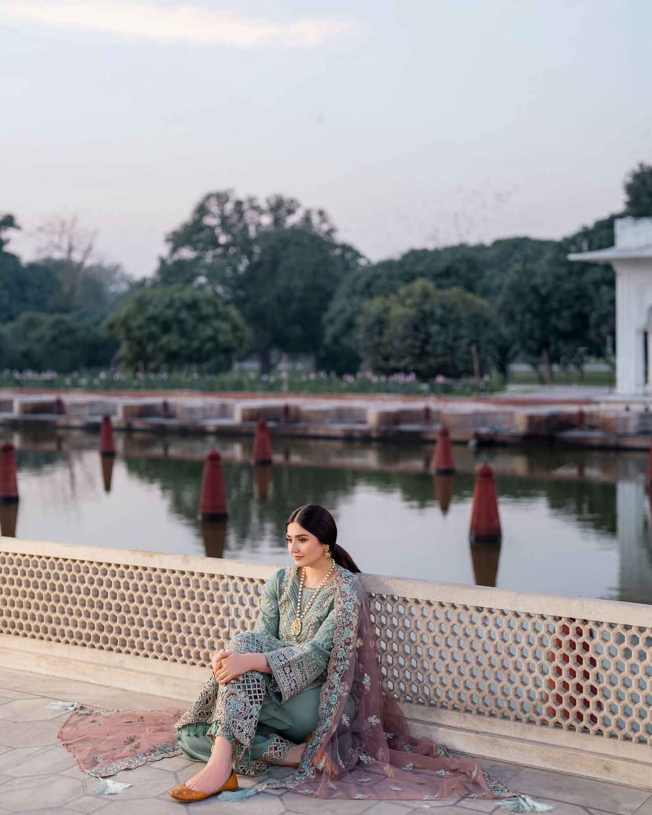 Pure Chiffon Sea Green Embroidered Dress - WW296