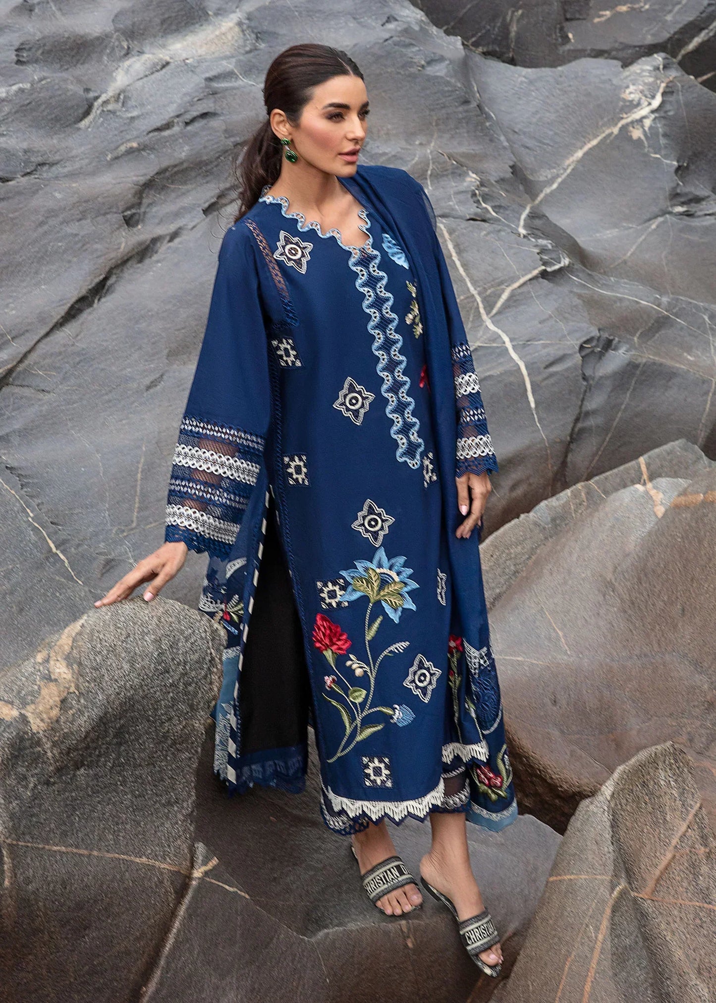 Pure Lawn Midnight Blue Embroidered Dress - LL187