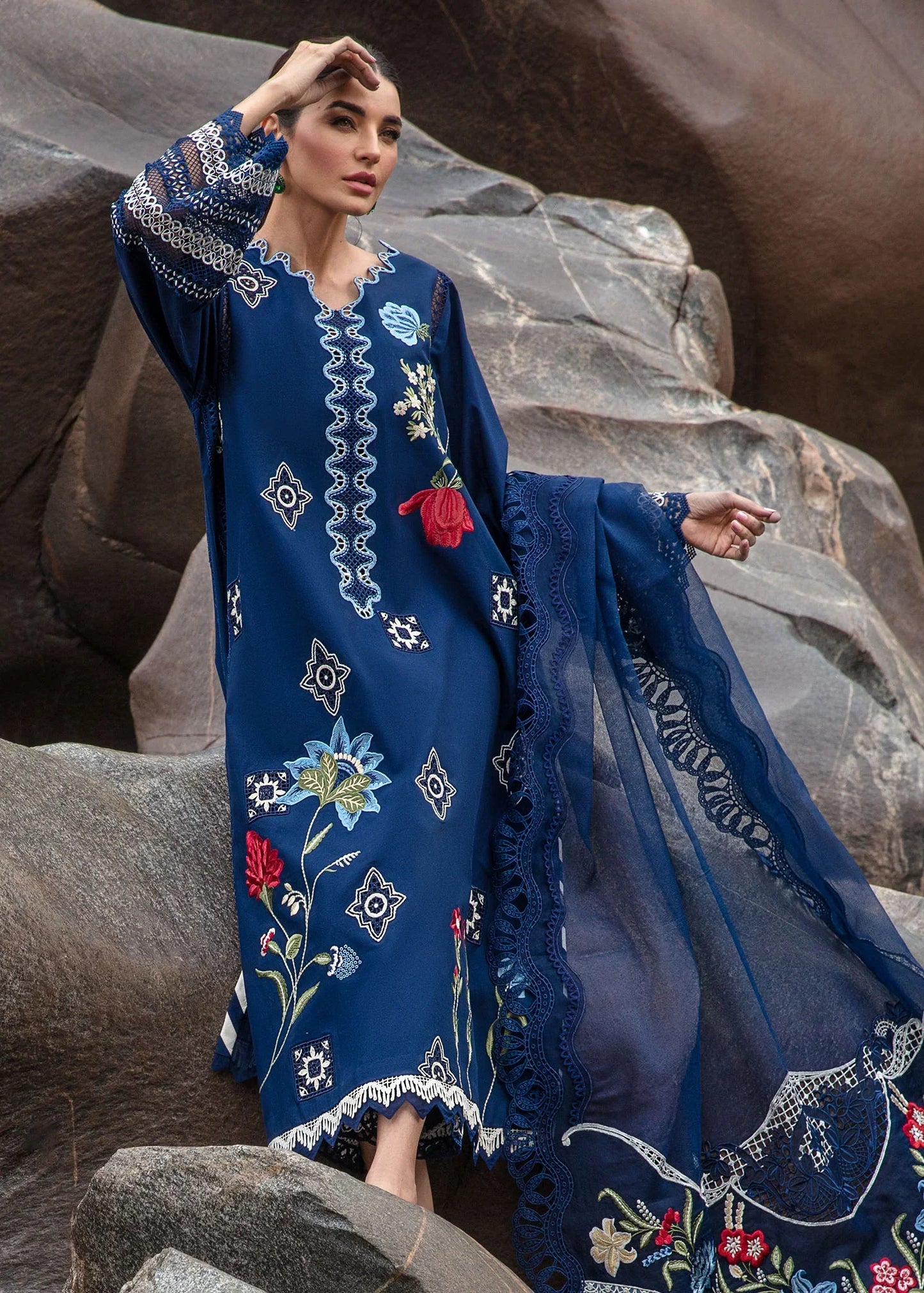 Pure Lawn Midnight Blue Embroidered Dress - LL187