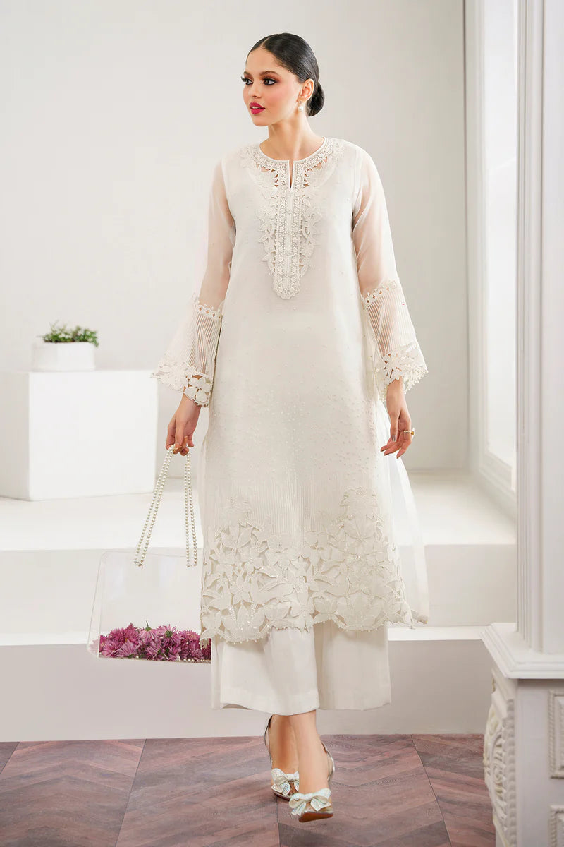 Pure Organza Off White Embroidered Dress - WW286