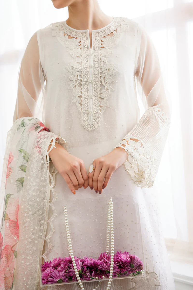 Pure Organza Off White Embroidered Dress - WW286