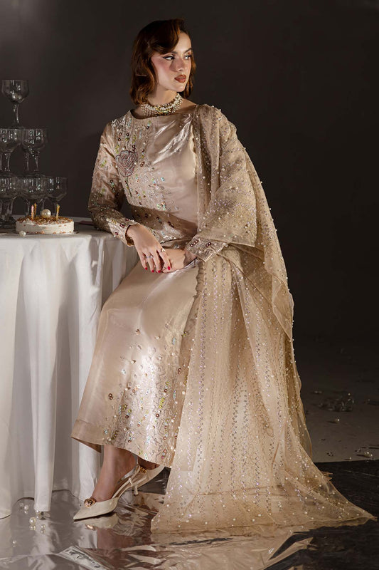 Pure Luxury Beige Gold Lawn Embroidered Eid Outfit - LL444