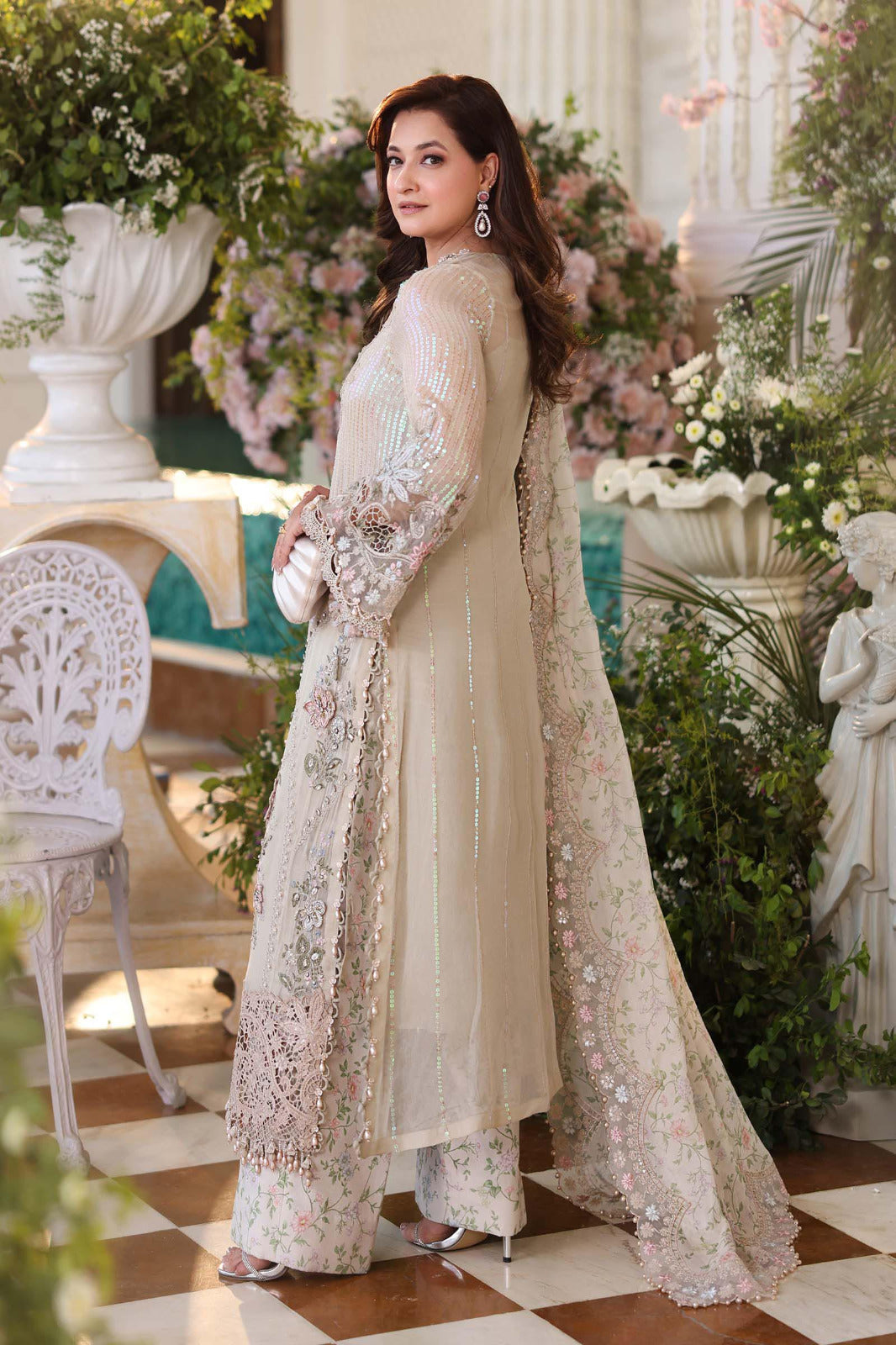Pure Chiffon Grey Embroidered Wedding Dress - WW545