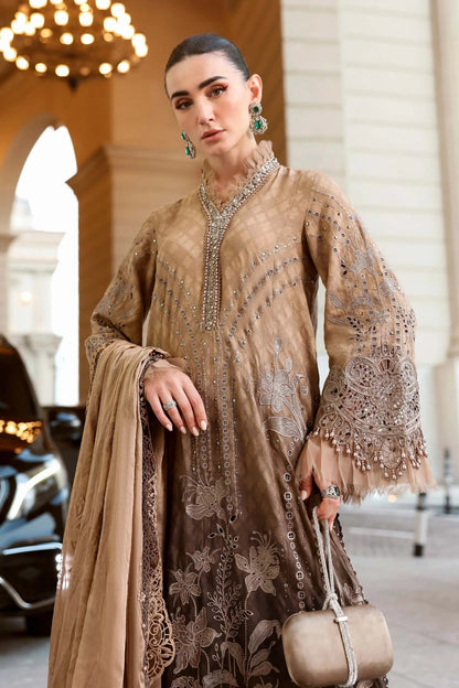 Pure Luxury Lawn Light & Dark Brown Embroidered Eid Outfit - LL450