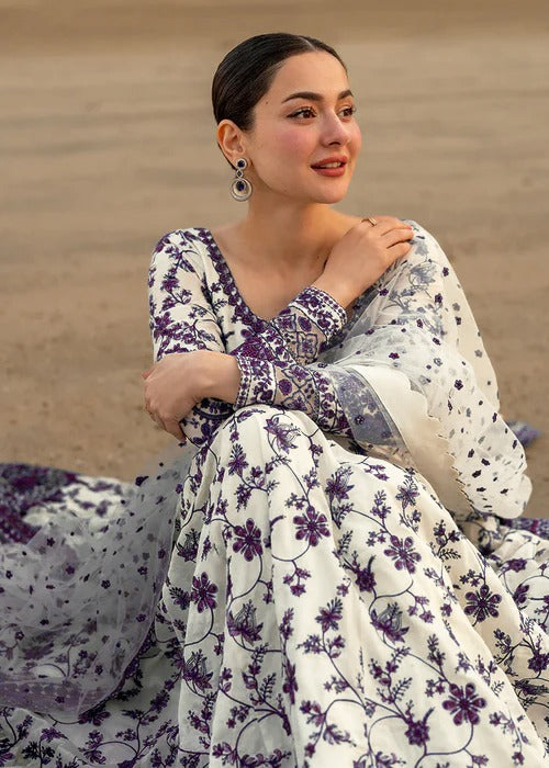 Pure Luxury Lawn Purple & White Embroidered Eid Outfit - LL449