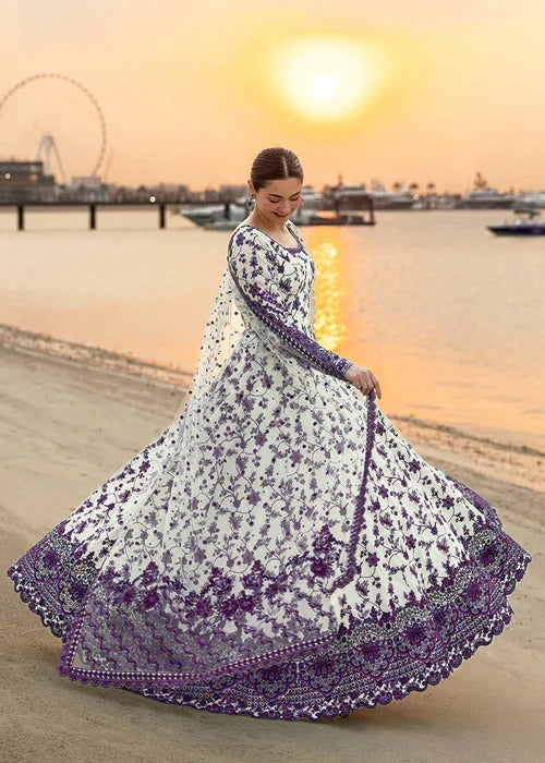 Pure Luxury Lawn Purple & White Embroidered Eid Outfit - LL449