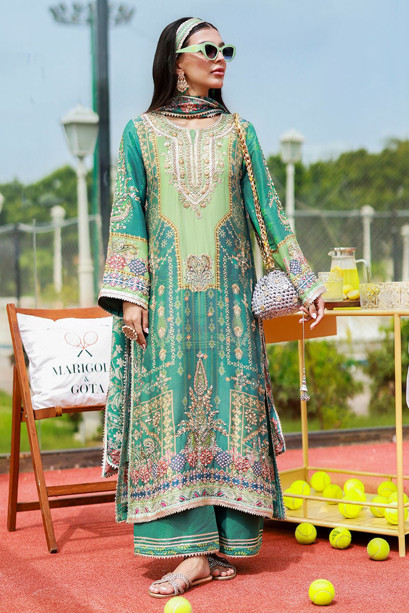Pure Luxury Green Lawn Embroidered Eid Outfit - LL446