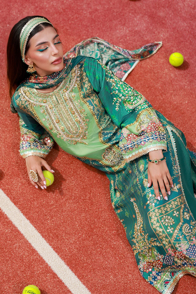 Pure Luxury Green Lawn Embroidered Eid Outfit - LL446