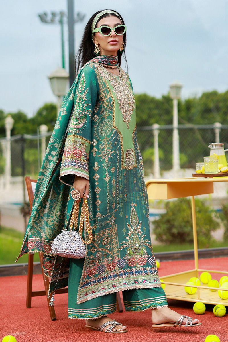 Pure Luxury Green Lawn Embroidered Eid Outfit - LL446