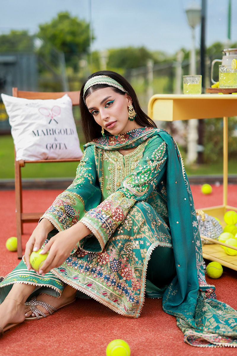 Pure Luxury Green Lawn Embroidered Eid Outfit - LL446