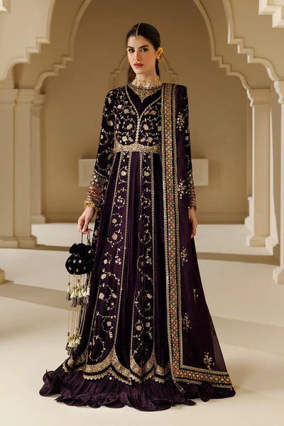 Pure Velvet Purple Embroidered Maxi Dress - WW604
