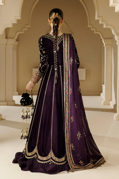 Pure Velvet Purple Embroidered Maxi Dress - WW604