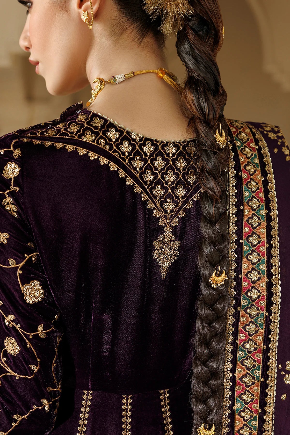 Pure Velvet Purple Embroidered Maxi Dress - WW604