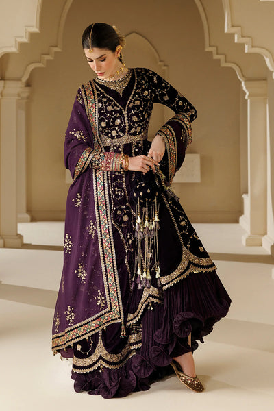 Pure Velvet Purple Embroidered Maxi Dress - WW604