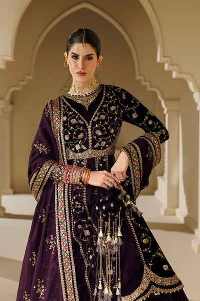 Pure Velvet Purple Embroidered Maxi Dress - WW604