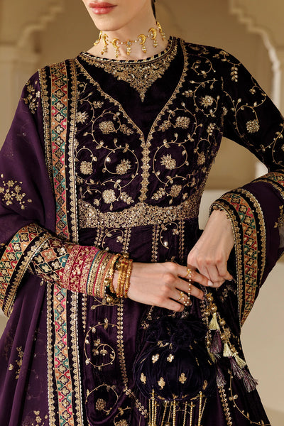 Pure Velvet Purple Embroidered Maxi Dress - WW604