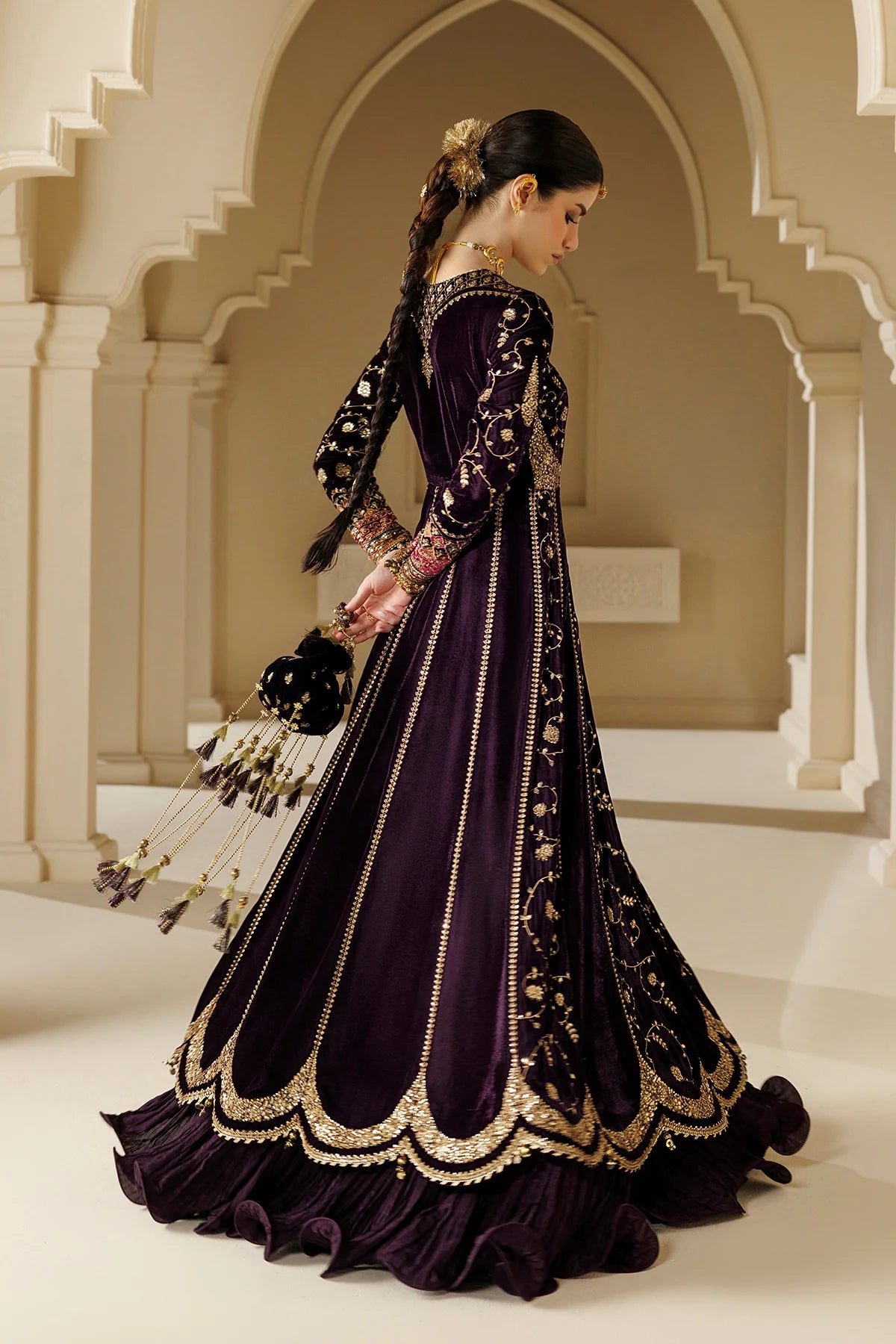 Pure Velvet Purple Embroidered Maxi Dress - WW604