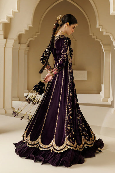 Pure Velvet Purple Embroidered Maxi Dress - WW604