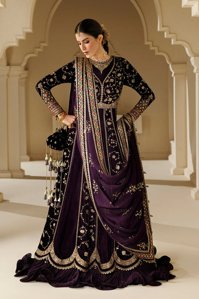 Pure Velvet Purple Embroidered Maxi Dress - WW604