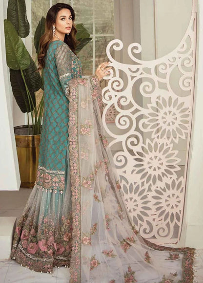 Pure Chiffon Sea Green Embroidered Dress - WW387