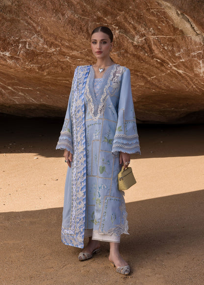 Pure Lawn Sky Blue Embroidered Dress - LL312