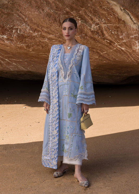 Pure Lawn Sky Blue Embroidered Dress - LL312