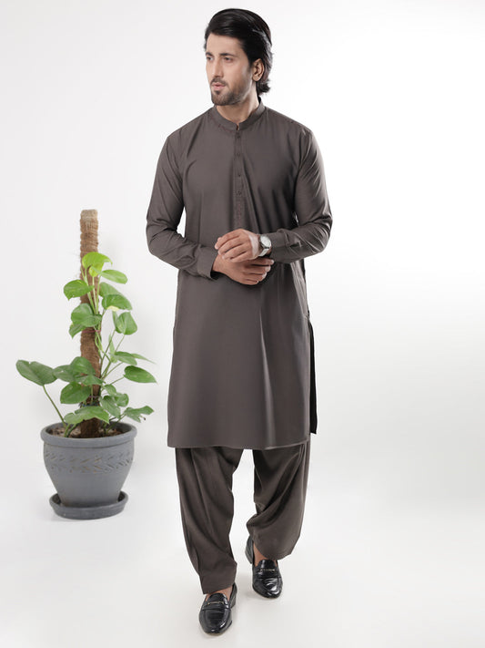 Blended Dark Brown Shalwar Kameez - Almirah SK004