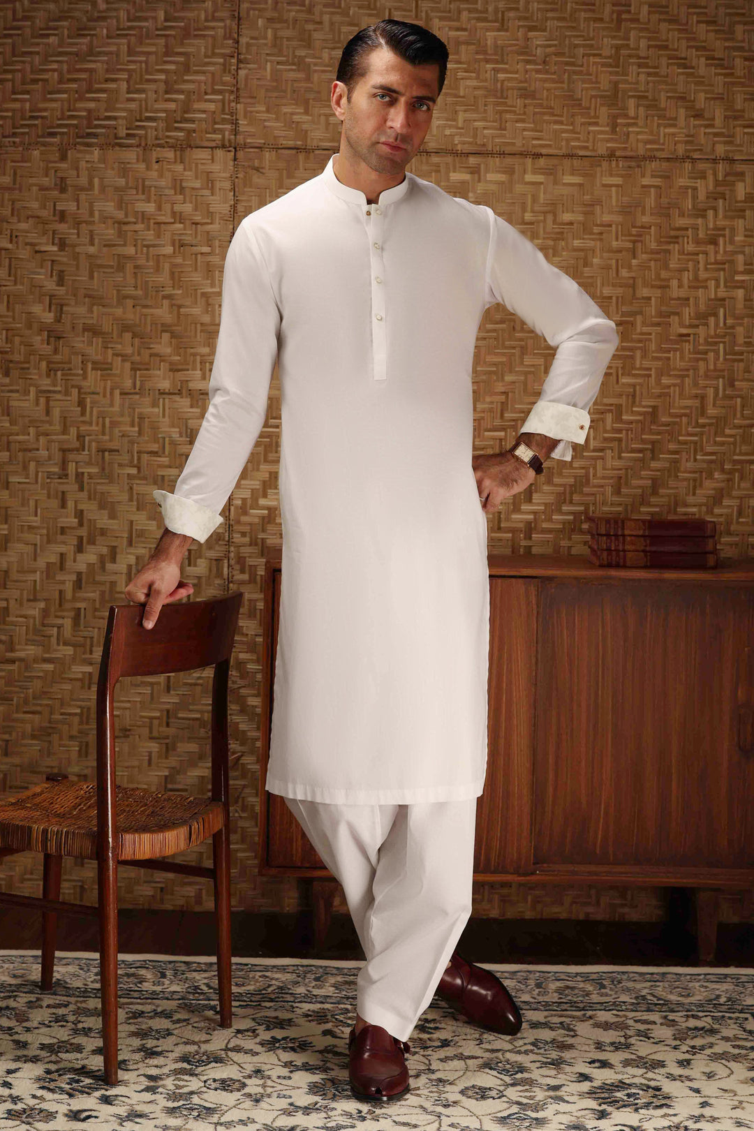 Cotton White Shalwar Kameez - Cast & Crew SK023
