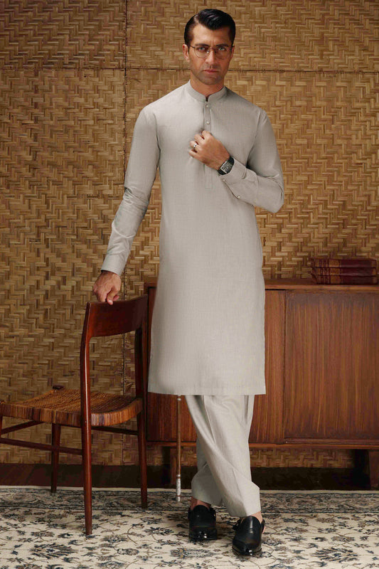 Cotton Grey Shalwar Kameez - Cast & Crew SK020