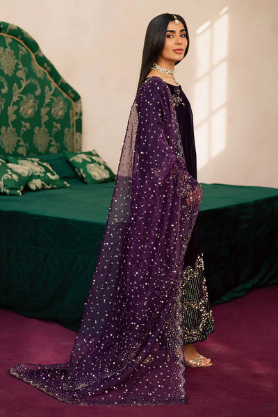 Pure Velvet Purple Embroidered Wedding Dress - WW604