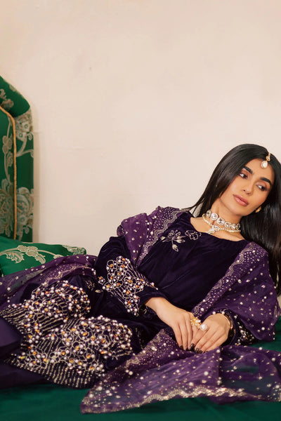 Pure Velvet Purple Embroidered Wedding Dress - WW604