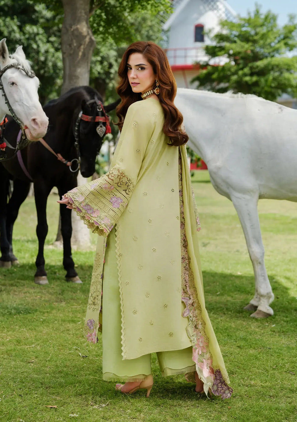 Pure Lawn Green Embroidered Dress - LL314