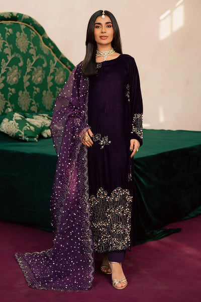 Pure Velvet Purple Embroidered Wedding Dress - WW604