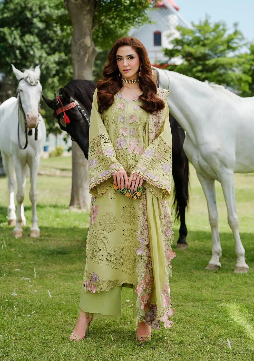 Pure Lawn Green Embroidered Dress - LL314