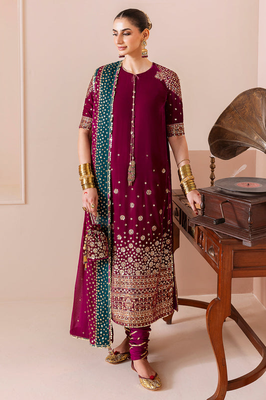 Pure Velvet Mahroon Embroidered Dress - VC020