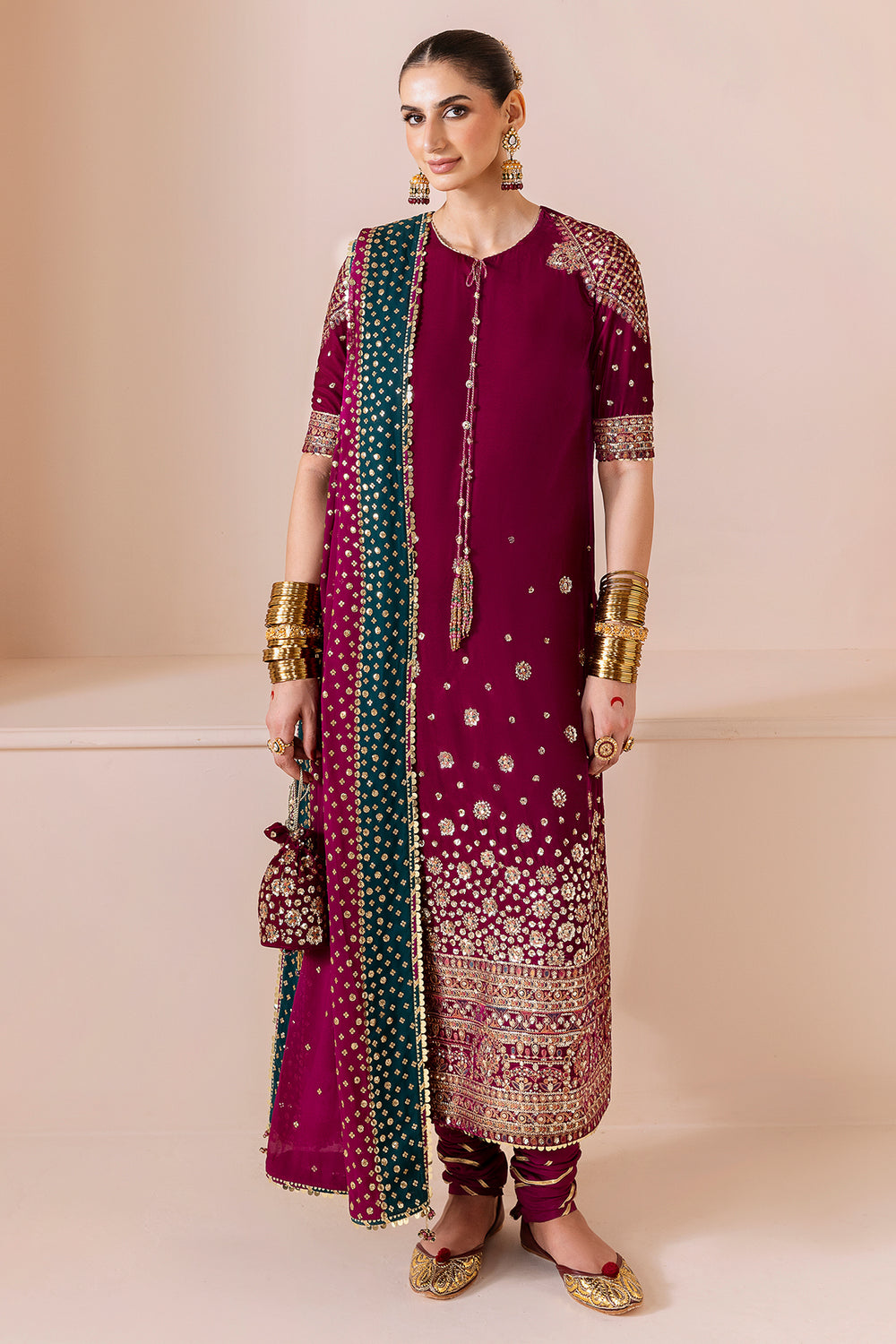 Pure Velvet Mahroon Embroidered Dress - VC020