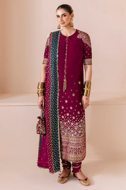 Pure Velvet Mahroon Embroidered Dress - VC020
